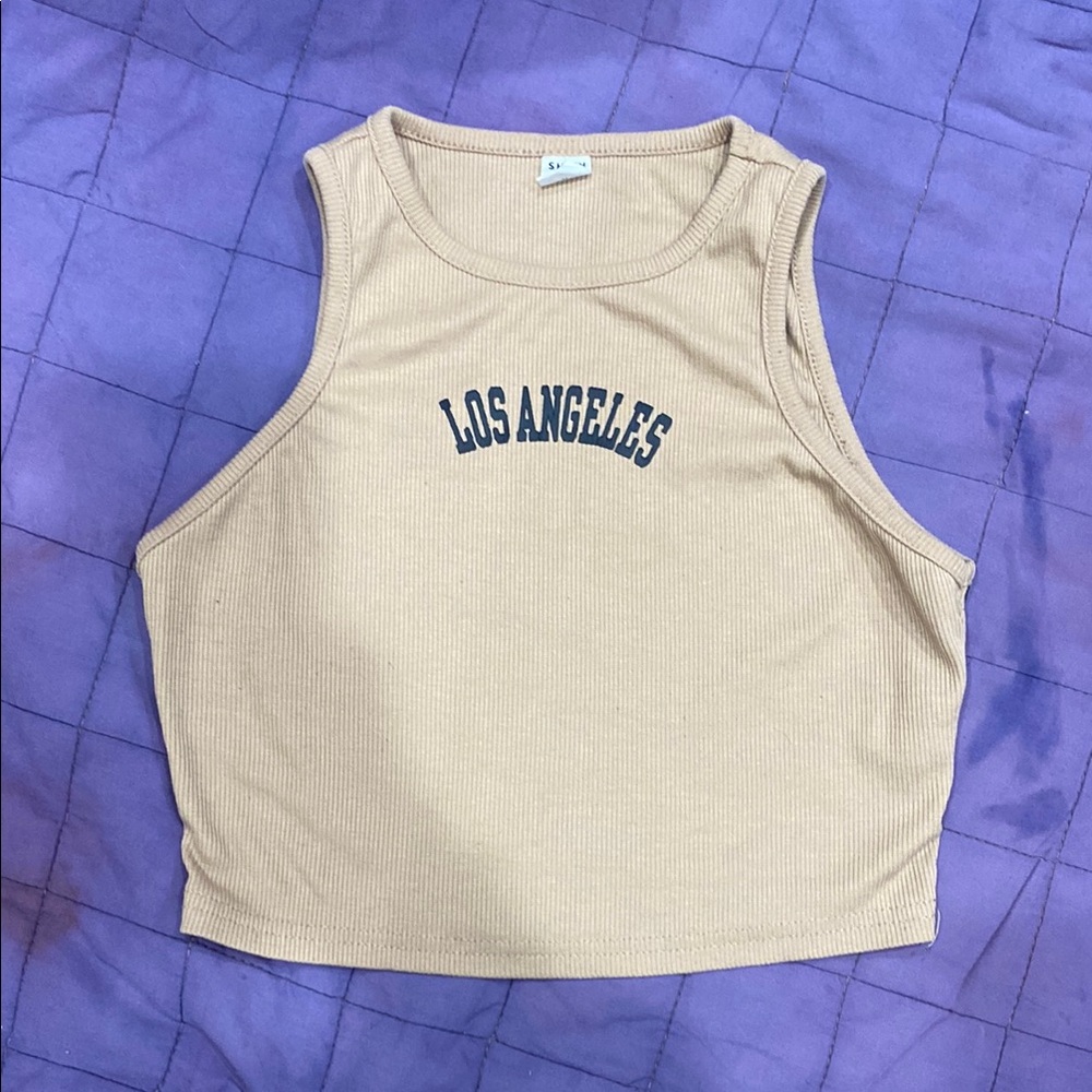 3/$10 SHEIN teen Los Angeles Beige Tank Top crop stretchy size 14